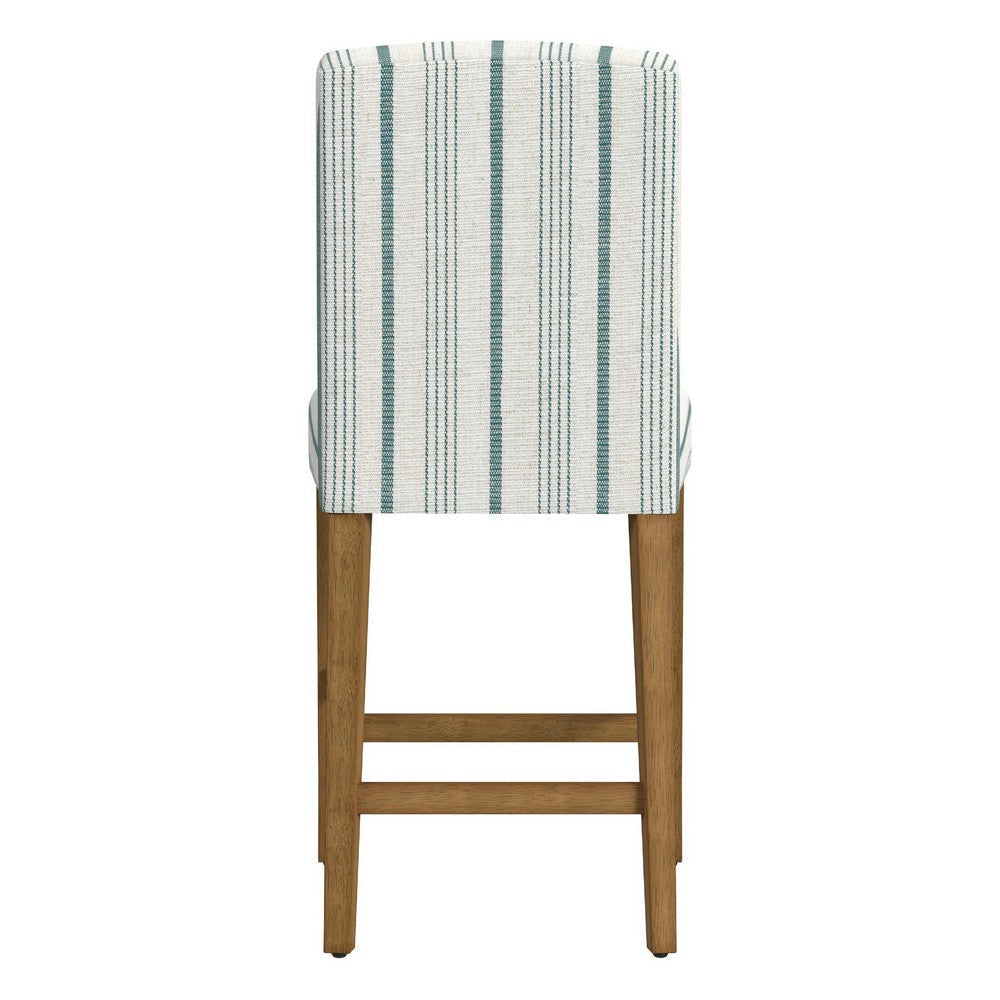 Pior Counter Stool Chair | Blue and White Stripe | Brown Wood Legs BM334129