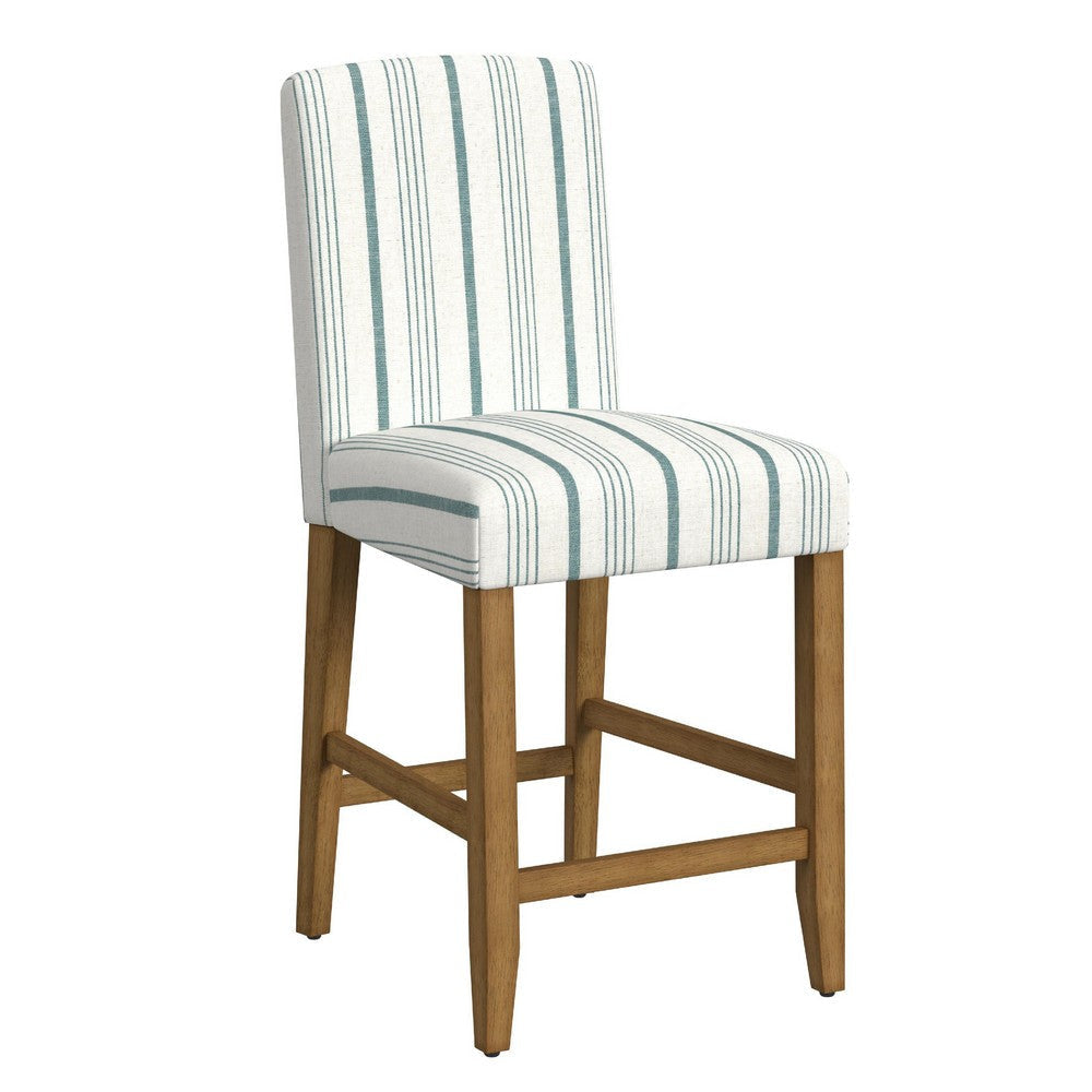 Pior Counter Stool Chair | Blue and White Stripe | Brown Wood Legs
