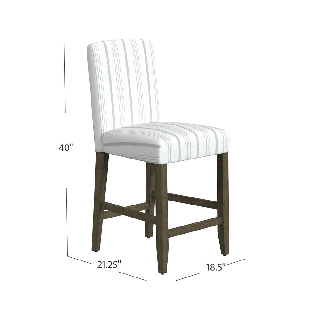 Pior Counter Stool Chair | Dove Gray n White Stripe | Brown Wood Legs BM334130