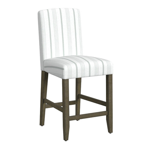 Pior Counter Stool Chair | Dove Gray n White Stripe | Brown Wood Legs