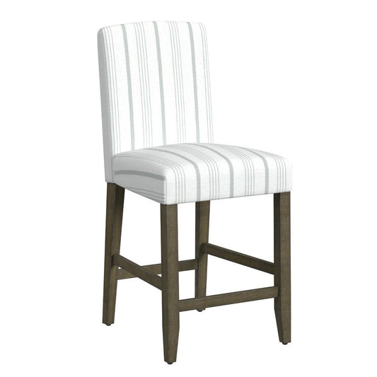 Pior Counter Stool Chair | Dove Gray n White Stripe | Brown Wood Legs