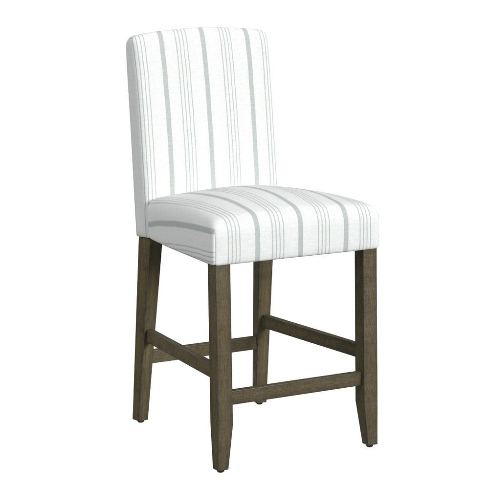 Pior Counter Stool Chair | Dove Gray n White Stripe | Brown Wood Legs
