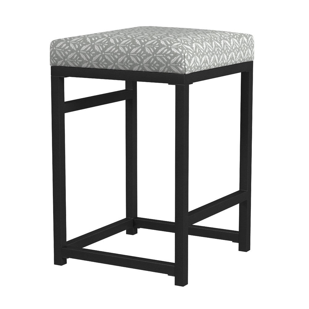 Toko Backless Counter Height Stool | Floral Gray Polyester Black Metal BM334131