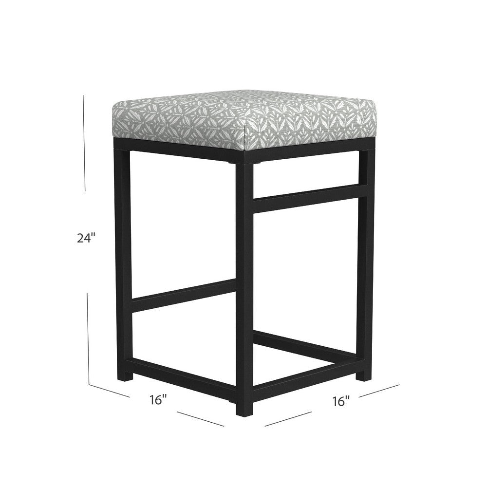 Toko Backless Counter Height Stool | Floral Gray Polyester Black Metal BM334131
