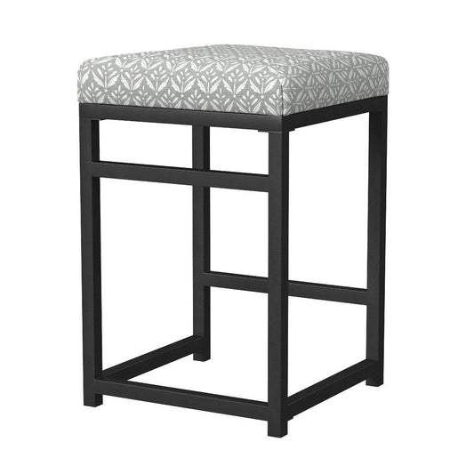 Toko Backless Counter Height Stool | Floral Gray Polyester Black Metal
