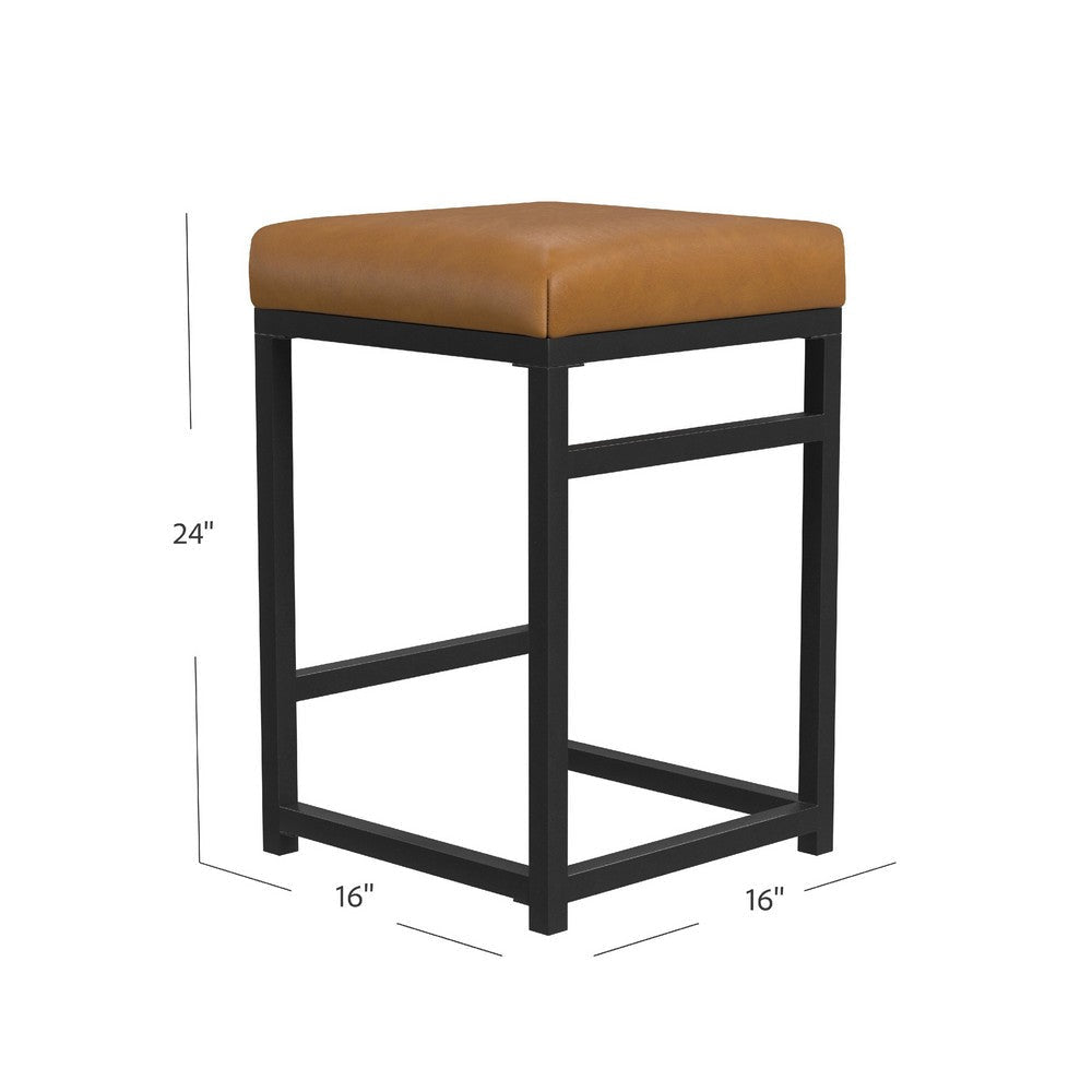 Toko Backless Counter Stool | Carmel Brown Faux Leather | Black Metal BM334132