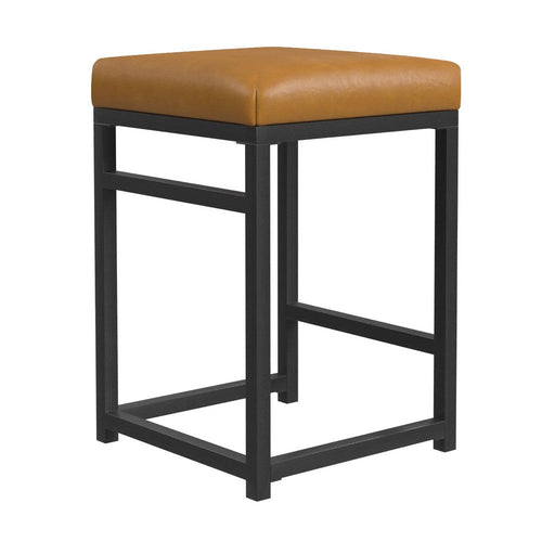 Toko Backless Counter Stool | Carmel Brown Faux Leather | Black Metal