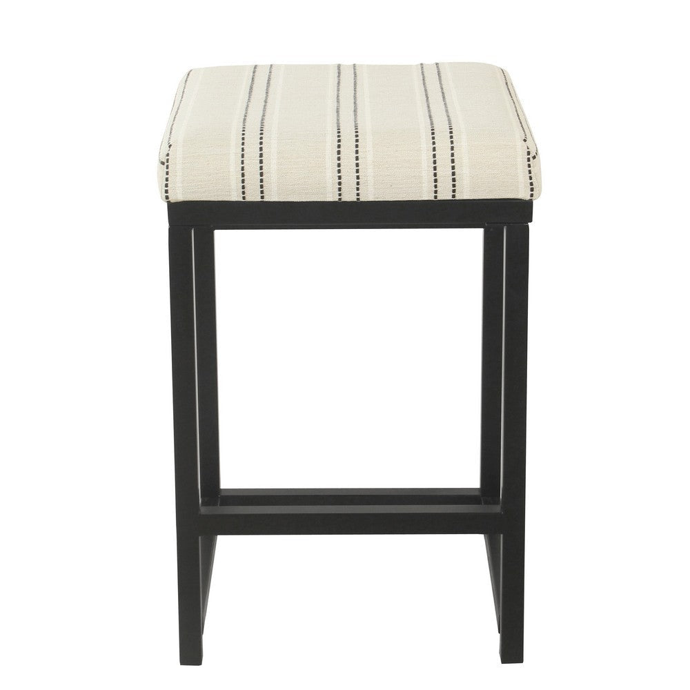 Toko Backless Counter Stool | White Striped Polyester Industrial Black BM334133