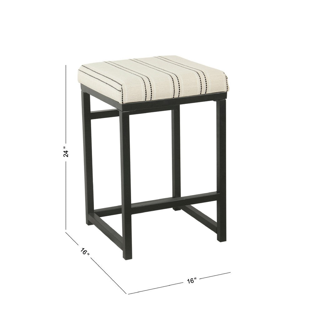 Toko Backless Counter Stool | White Striped Polyester Industrial Black BM334133