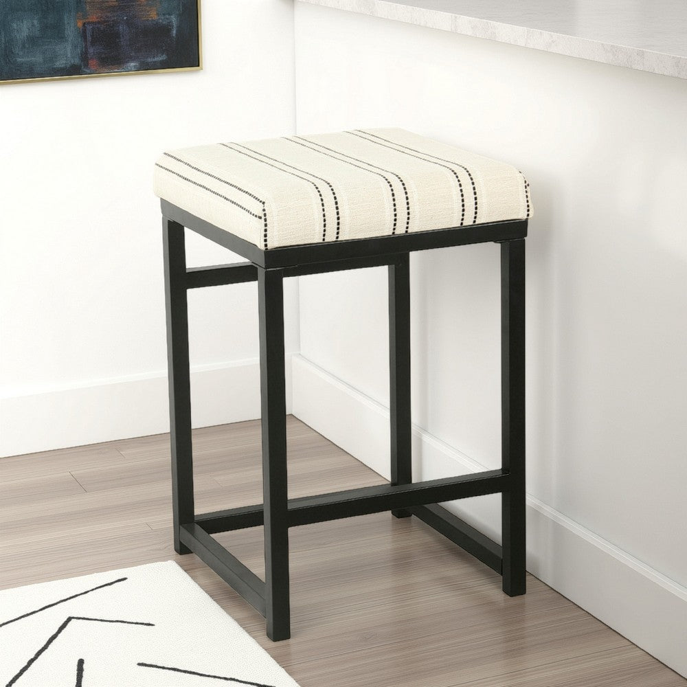 Toko Backless Counter Stool | White Striped Polyester Industrial Black
