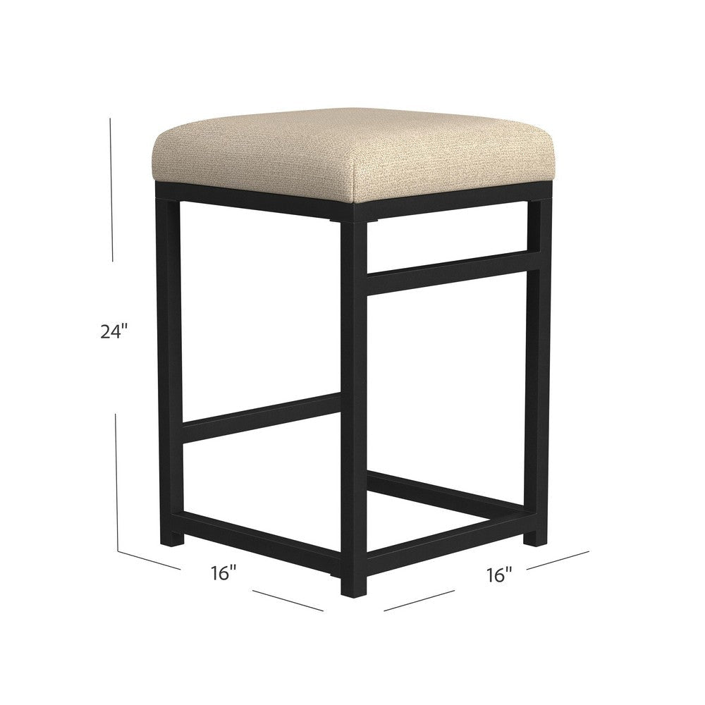 Toko Backless Counter Height Stool | Tan Brown Polyester | Black Metal