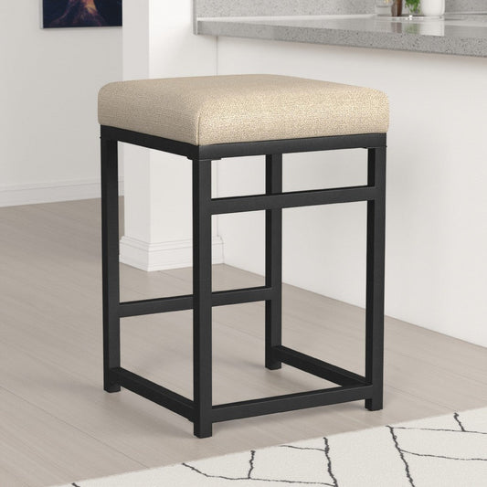 Toko Backless Counter Height Stool | Tan Brown Polyester | Black Metal