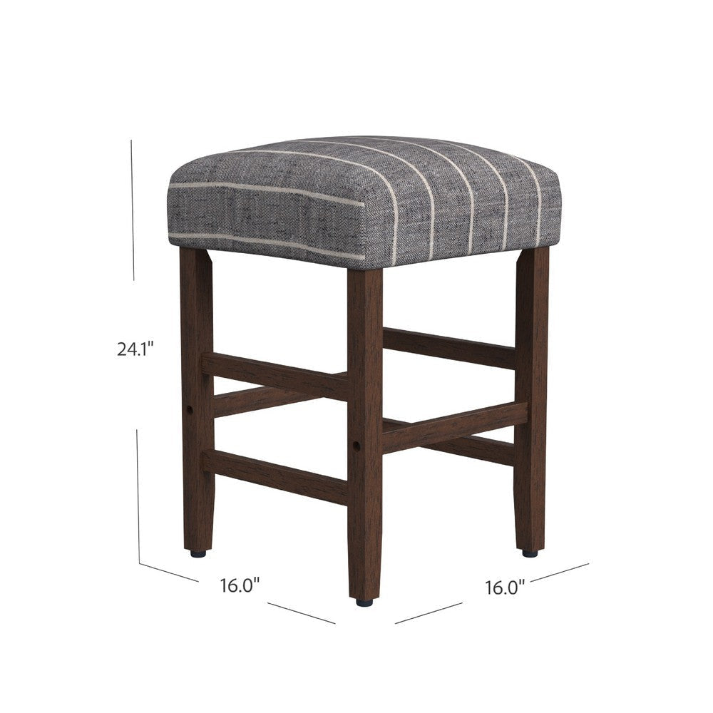 Mola Backless Counter Height Stool | Navy Blue Striped Polyester Brown BM334137