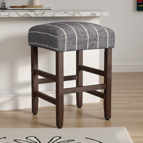 Mola Backless Counter Height Stool | Navy Blue Striped Polyester Brown
