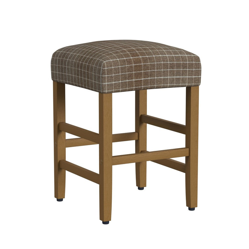 Mola Backless Counter Height Stool | Window Pane Pattern Seat | Brown
