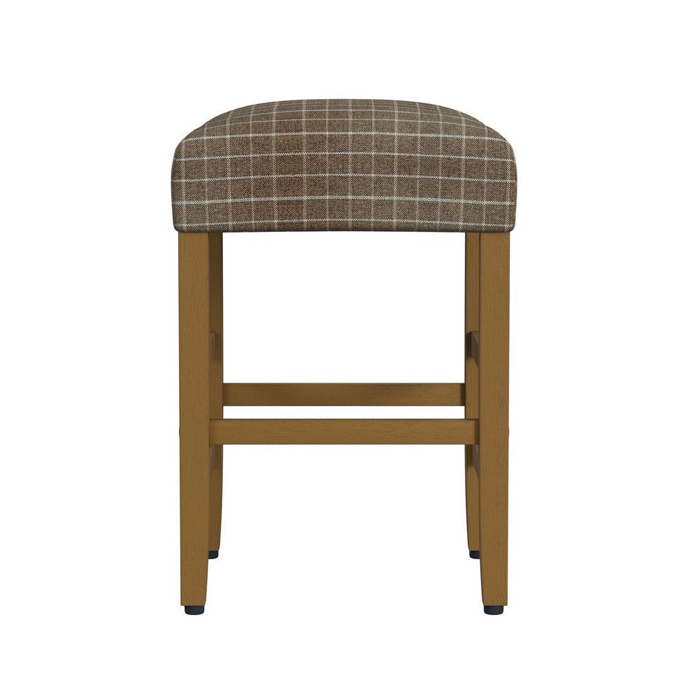 Mola Backless Counter Height Stool | Window Pane Pattern Seat | Brown