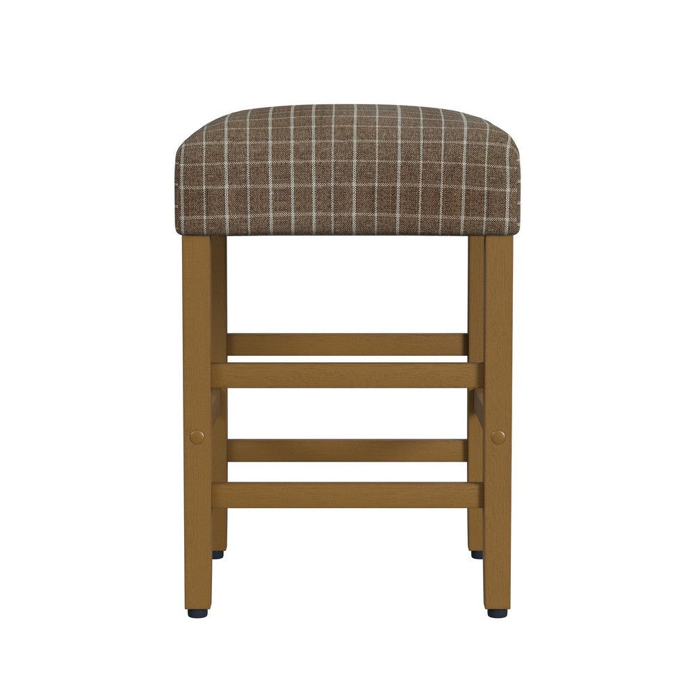 Mola Backless Counter Height Stool | Window Pane Pattern Seat | Brown