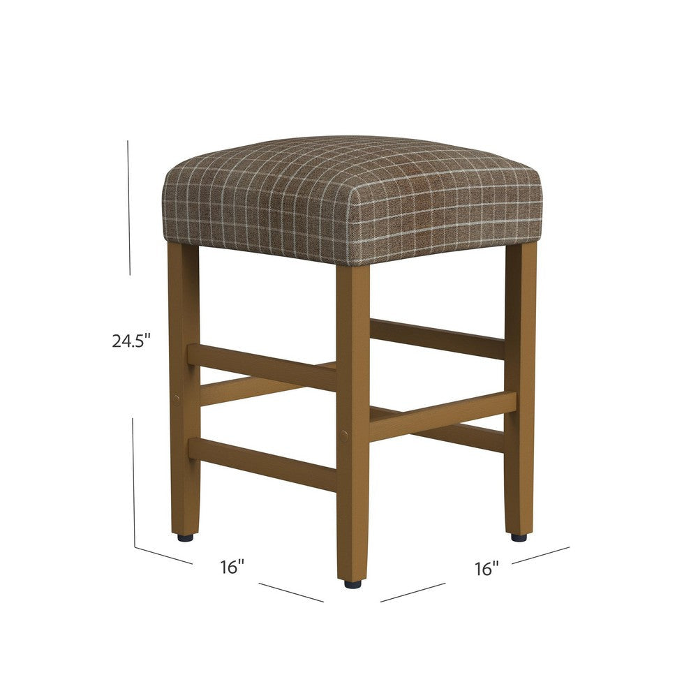 Mola Backless Counter Height Stool | Window Pane Pattern Seat | Brown