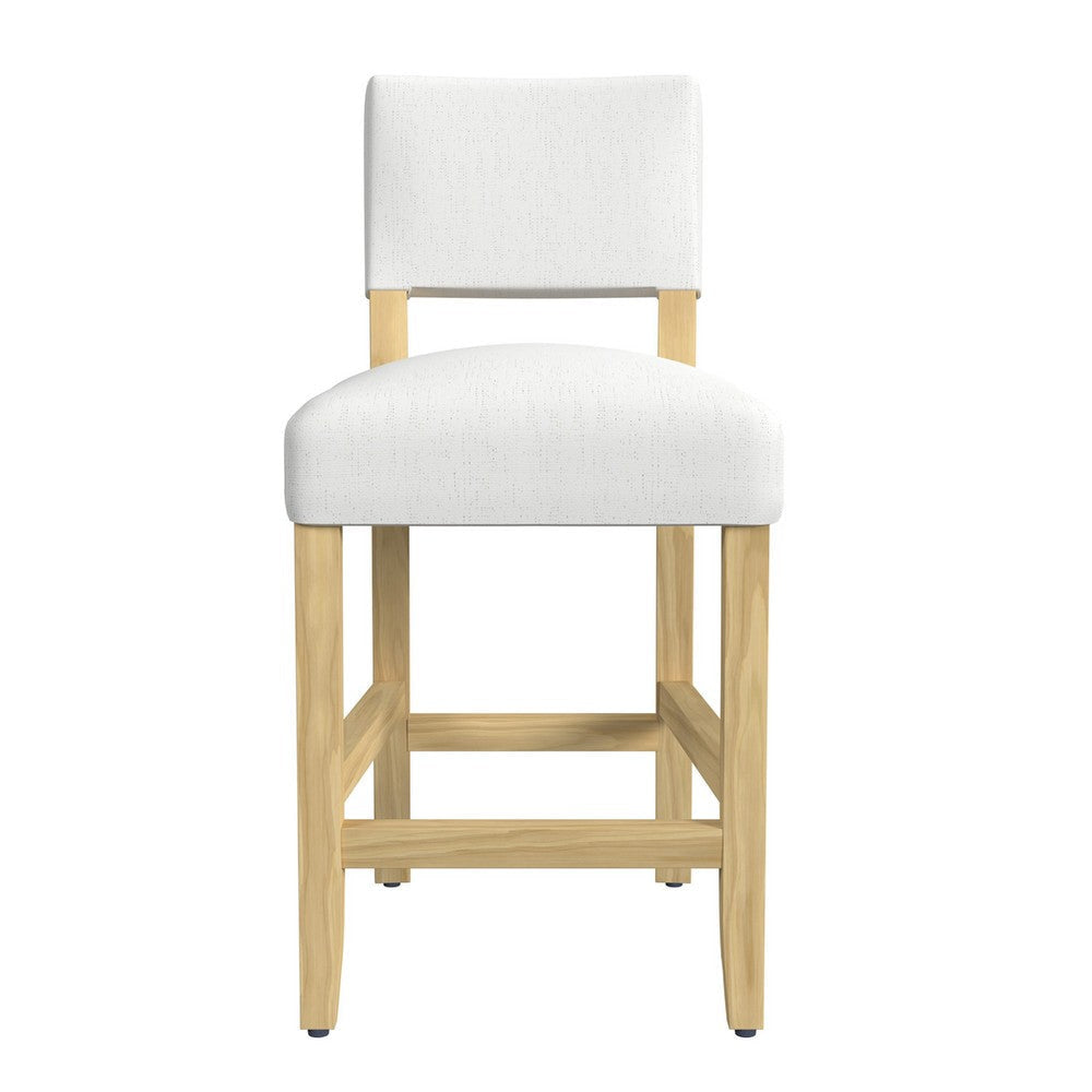 Bowo Counter Stool Chair | White Fabric Seat | Brown Hardwood Legs