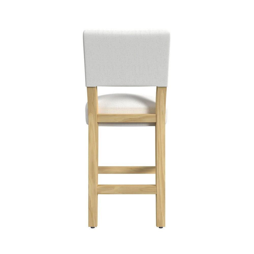 Bowo Counter Stool Chair | White Fabric Seat | Brown Hardwood Legs