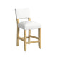 Bowo Counter Stool Chair | White Fabric Seat | Brown Hardwood Legs