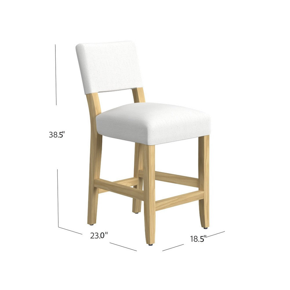 Bowo Counter Stool Chair | White Fabric Seat | Brown Hardwood Legs