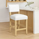 Bowo Counter Stool Chair | White Fabric Seat | Brown Hardwood Legs