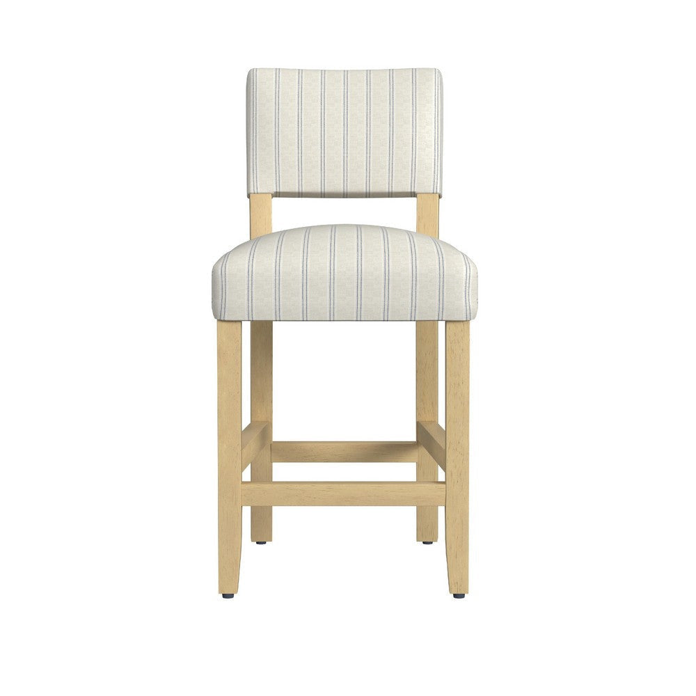 Bowo Counter Stool Chair | Cream n Blue Stripes | Brown Hardwood Legs BM334141