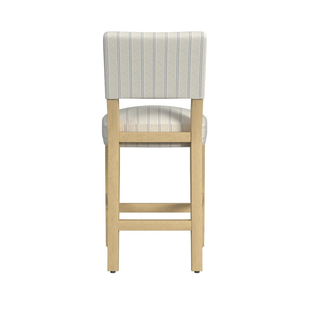 Bowo Counter Stool Chair | Cream n Blue Stripes | Brown Hardwood Legs BM334141