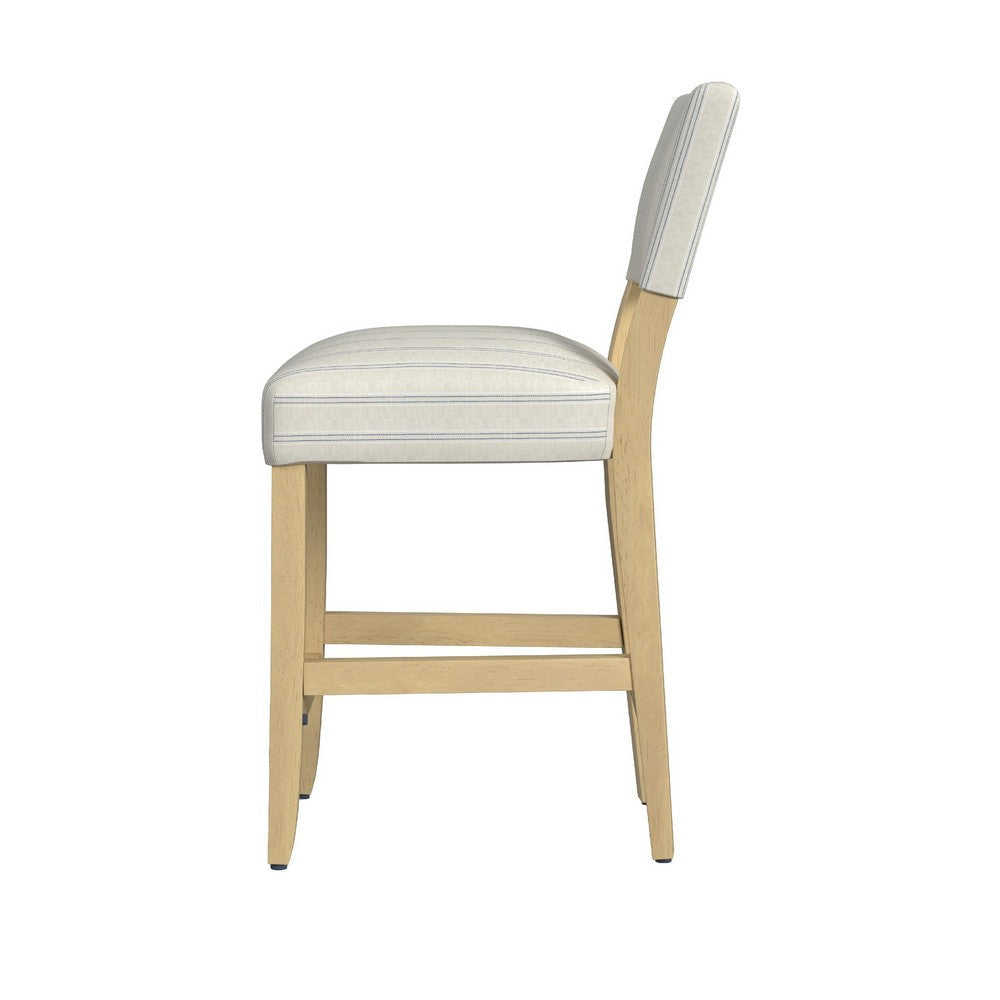 Bowo Counter Stool Chair | Cream n Blue Stripes | Brown Hardwood Legs BM334141