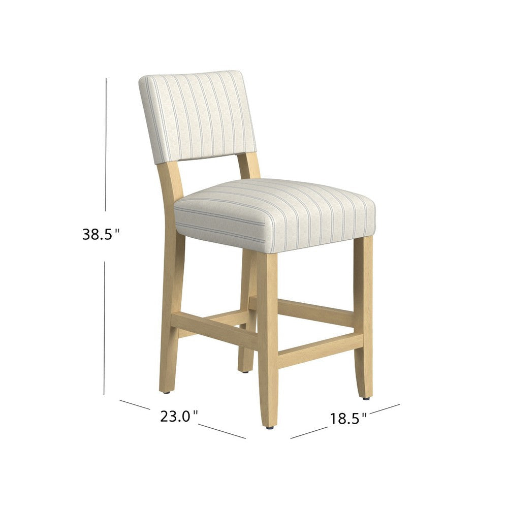Bowo Counter Stool Chair | Cream n Blue Stripes | Brown Hardwood Legs BM334141