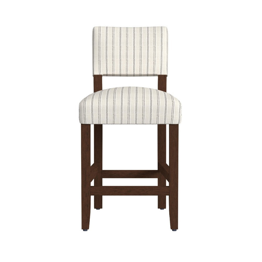 Bowo Counter Stool Chair | Cream n Black Stripes | Brown Hardwood Legs BM334142