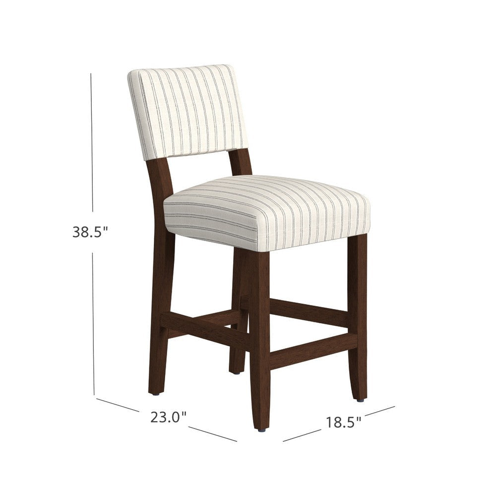 Bowo Counter Stool Chair | Cream n Black Stripes | Brown Hardwood Legs BM334142