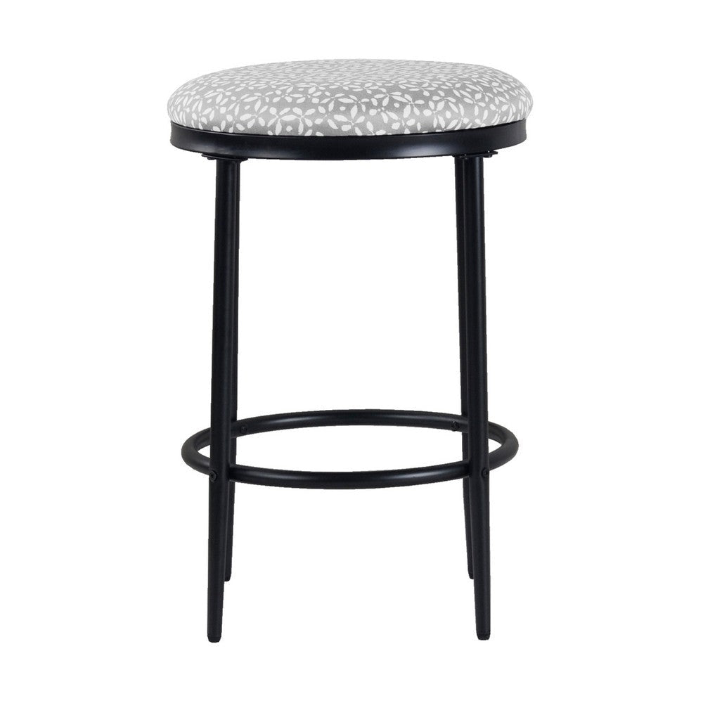 Nion Backless Counter Stool | Black Metal | Light Gray Diamond Print