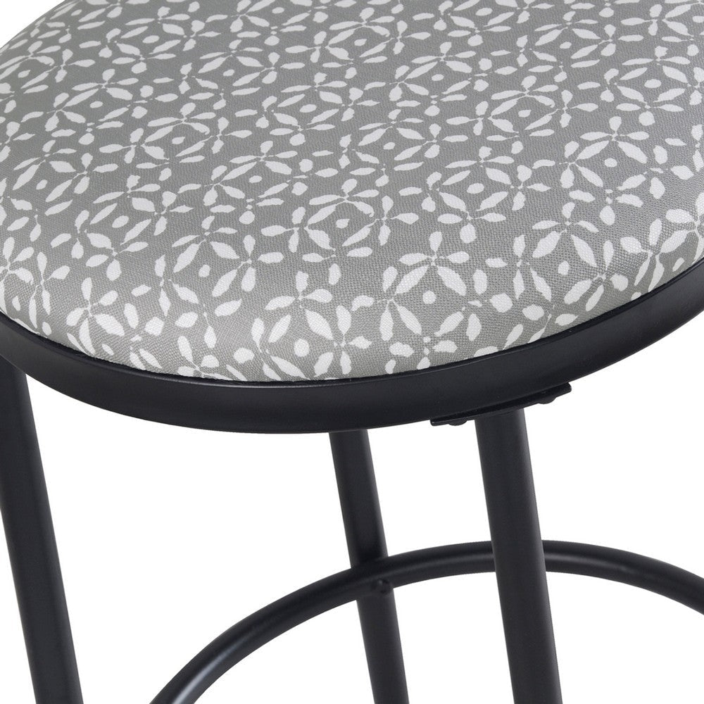 Nion Backless Counter Stool | Black Metal | Light Gray Diamond Print