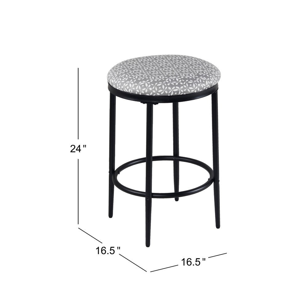 Nion Backless Counter Stool | Black Metal | Light Gray Diamond Print
