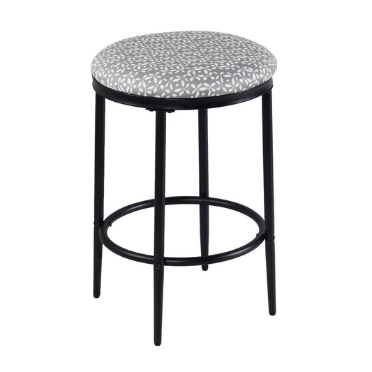 Nion Backless Counter Stool | Black Metal | Light Gray Diamond Print