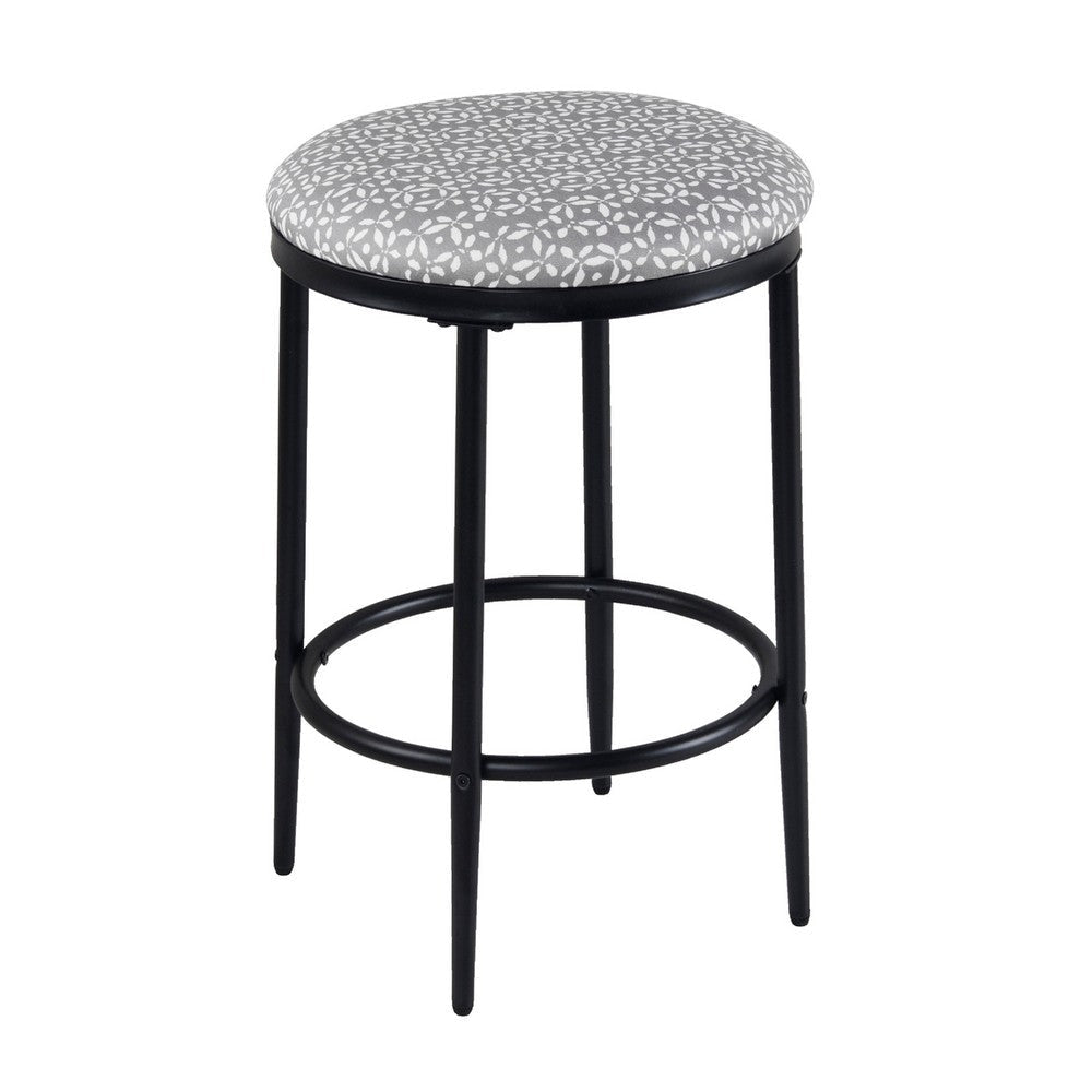 Nion Backless Counter Stool | Black Metal | Light Gray Diamond Print