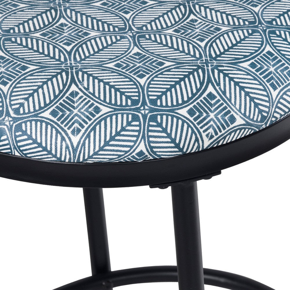 Nion Backless Counter Stool | Black Metal Legs | Blue Medallion Print