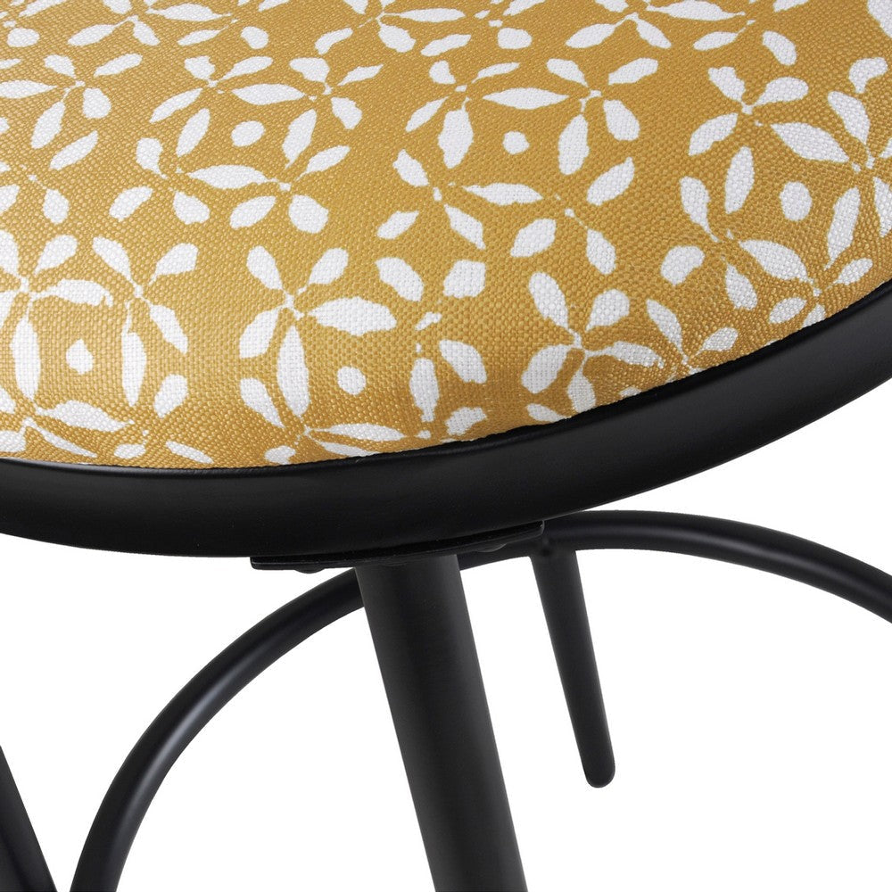 Nion Backless Counter Stool | Sleek Black Metal | Yellow Leaf Print