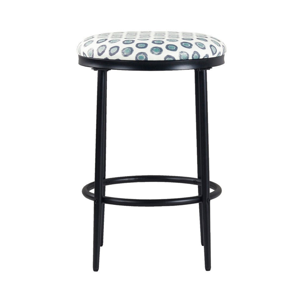Nion Backless Counter Stool | Black Metal Legs | White Medallion Print