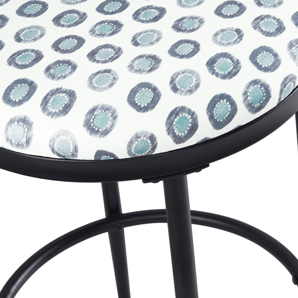 Nion Backless Counter Stool | Black Metal Legs | White Medallion Print