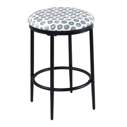 Nion Backless Counter Stool | Black Metal Legs | White Medallion Print