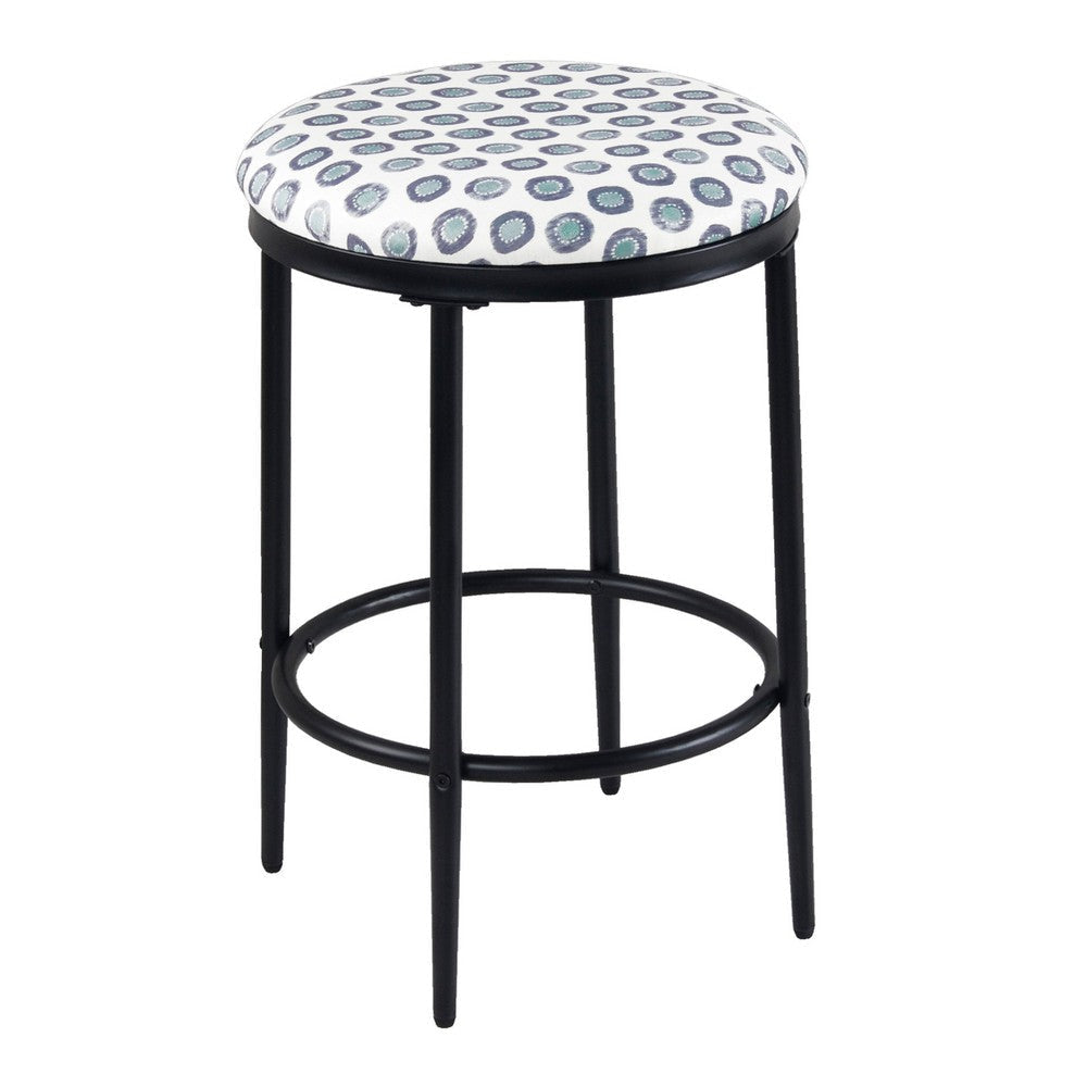 Nion Backless Counter Stool | Black Metal Legs | White Medallion Print