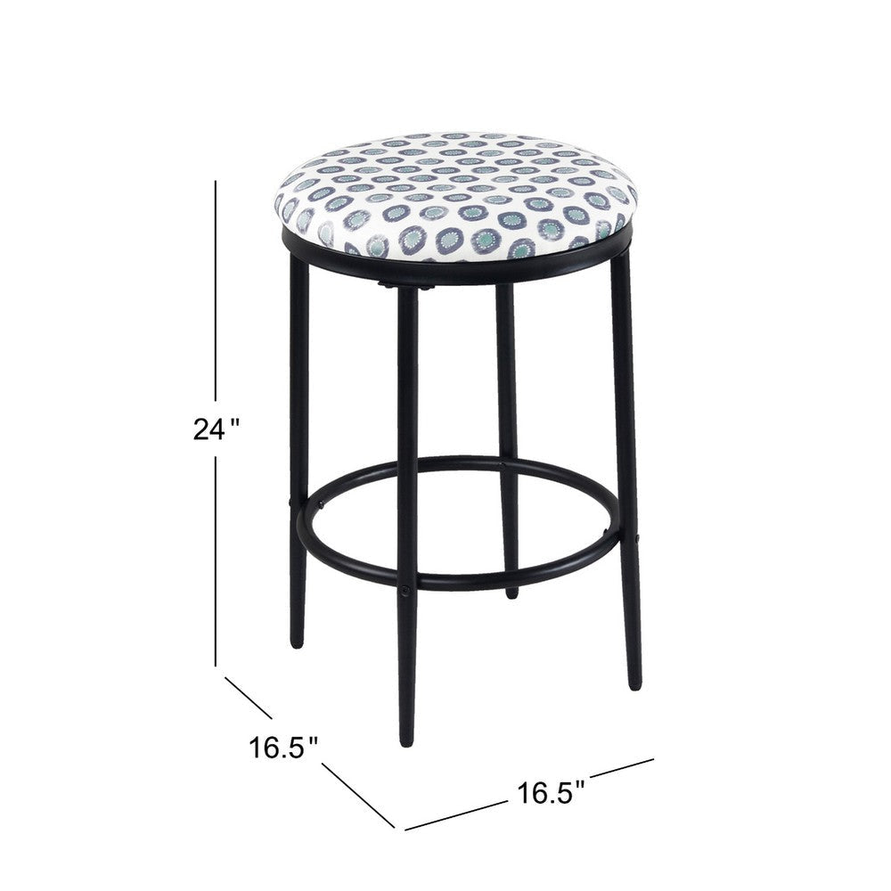 Nion Backless Counter Stool | Black Metal Legs | White Medallion Print