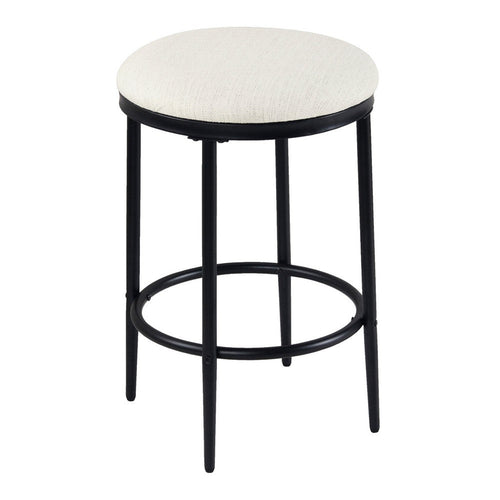 Nion Backless Counter Stool | Black Metal Legs | Cream Polyester Seat
