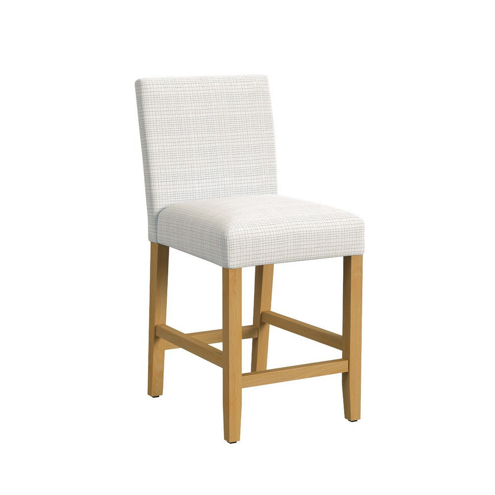 Relo Counter Height Stool Chair | Cream Polyester | Mini Grid Pattern