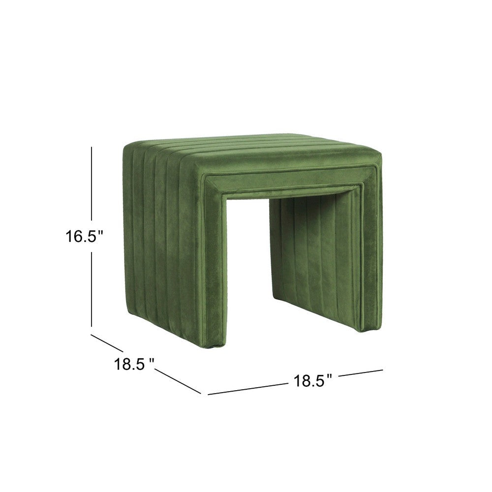 Ada Footstool Ottoman with Channel Tufted Green Velvet | 19’’ BM334151