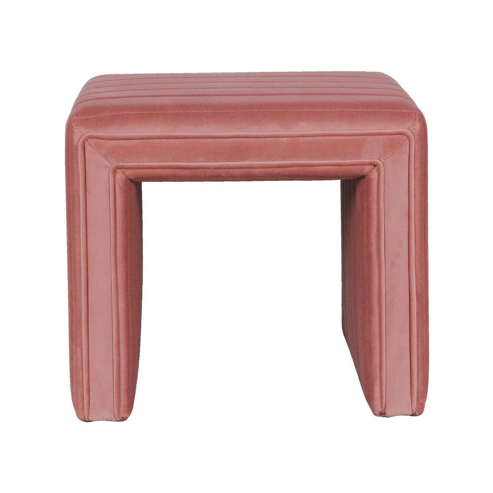 Ada Footstool Ottoman with Channel Tufted Blush Pink Velvet | 19’’