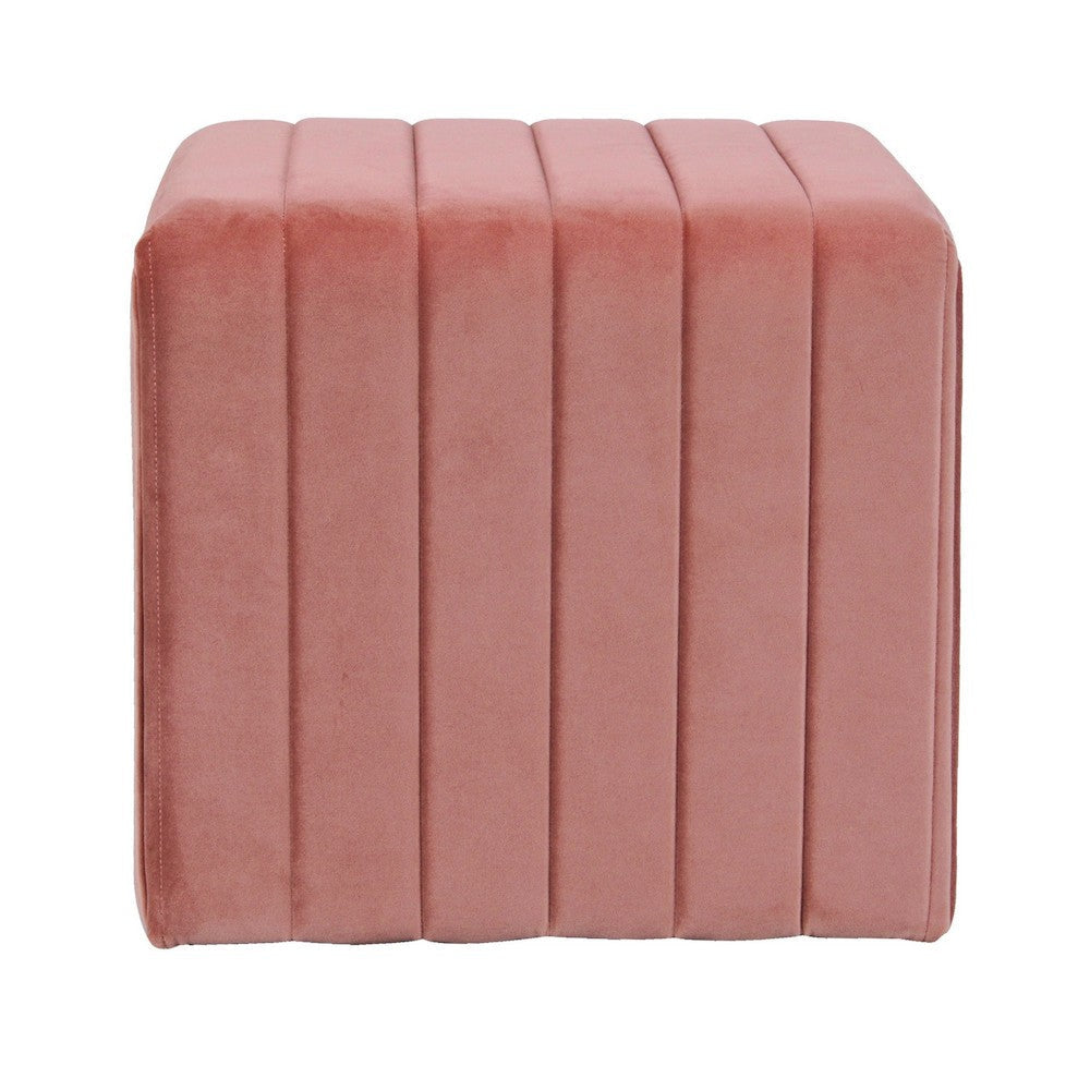 Ada Footstool Ottoman with Channel Tufted Blush Pink Velvet | 19’’